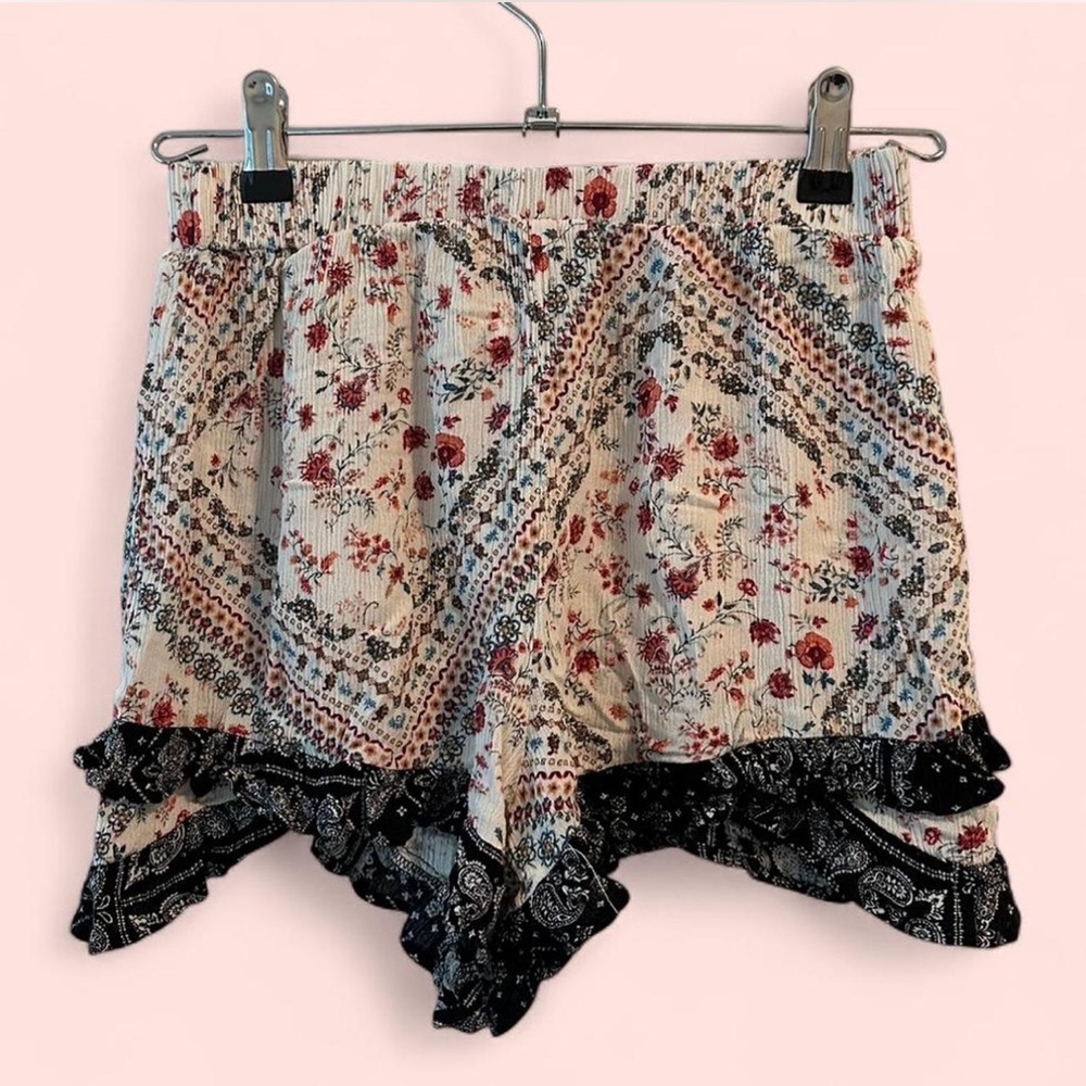 Patterned Ruffle Summer Shorts with Elastic Waistband